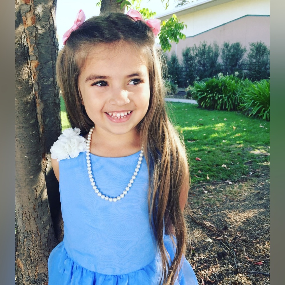 Blue Party Dress with flower embellishment